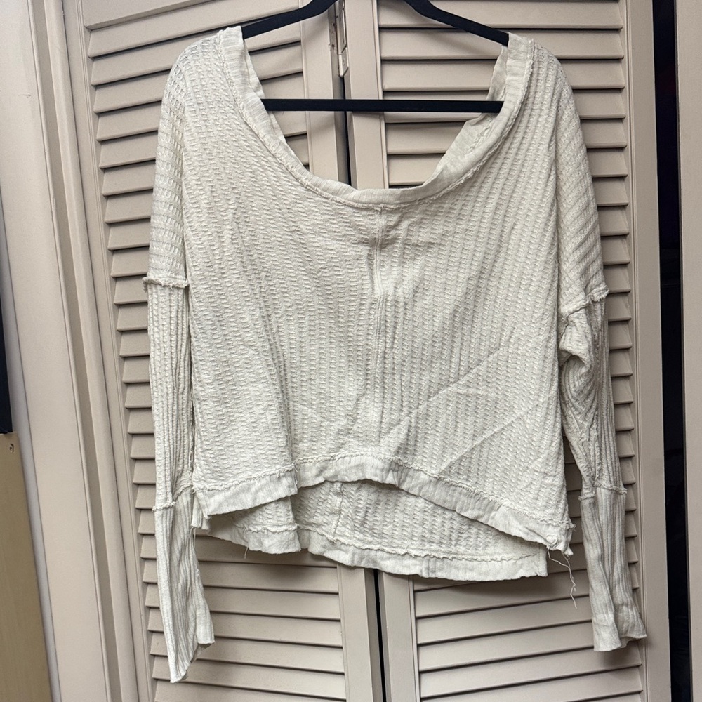 We The Free Frayed Cropped Cream Textured Top SZ L